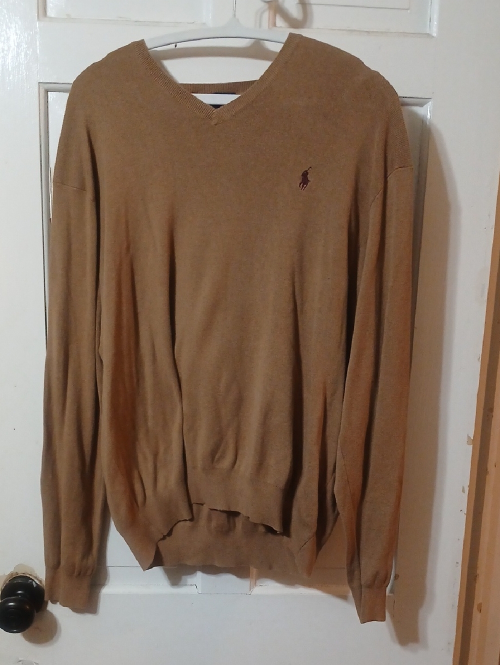 Ralph Lauren Men's V-Neck Sweater in Camel Brown